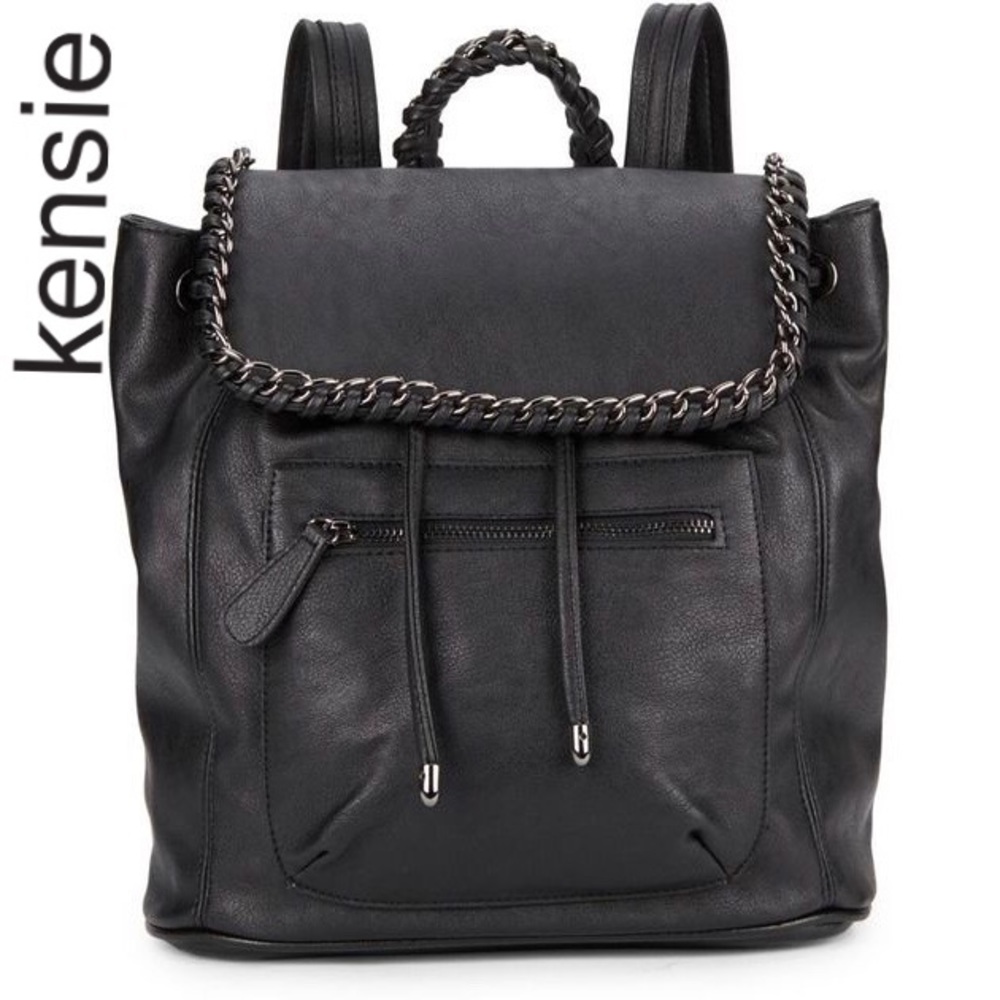 NWOT Kensie Chain-Trimmed Faux Leather Backpack